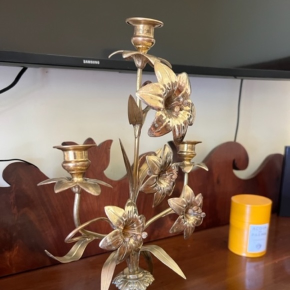 19th Century French Guilt-Brass Church Candelabra - Picture 2 of 5